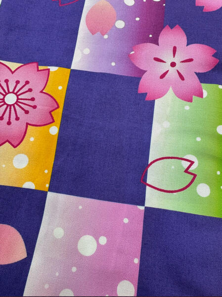 【処分品】袴下風着物　大人寸　市松・桜