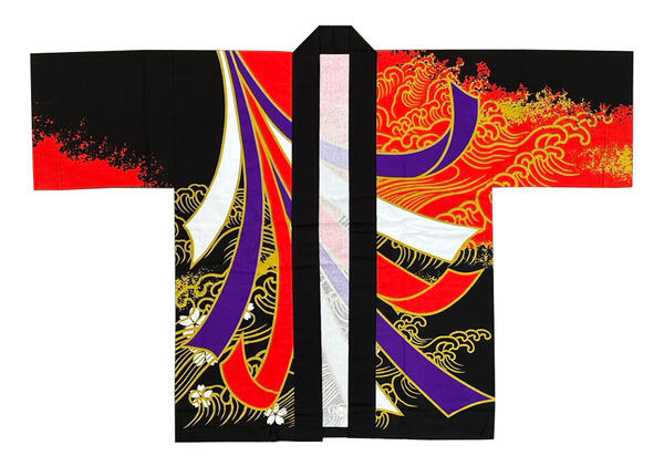祭り半纏　プリント袢天(束ね熨斗・荒波) 発色が良くよさこいに最適 【お取り寄せ商品】※メール便対応可※