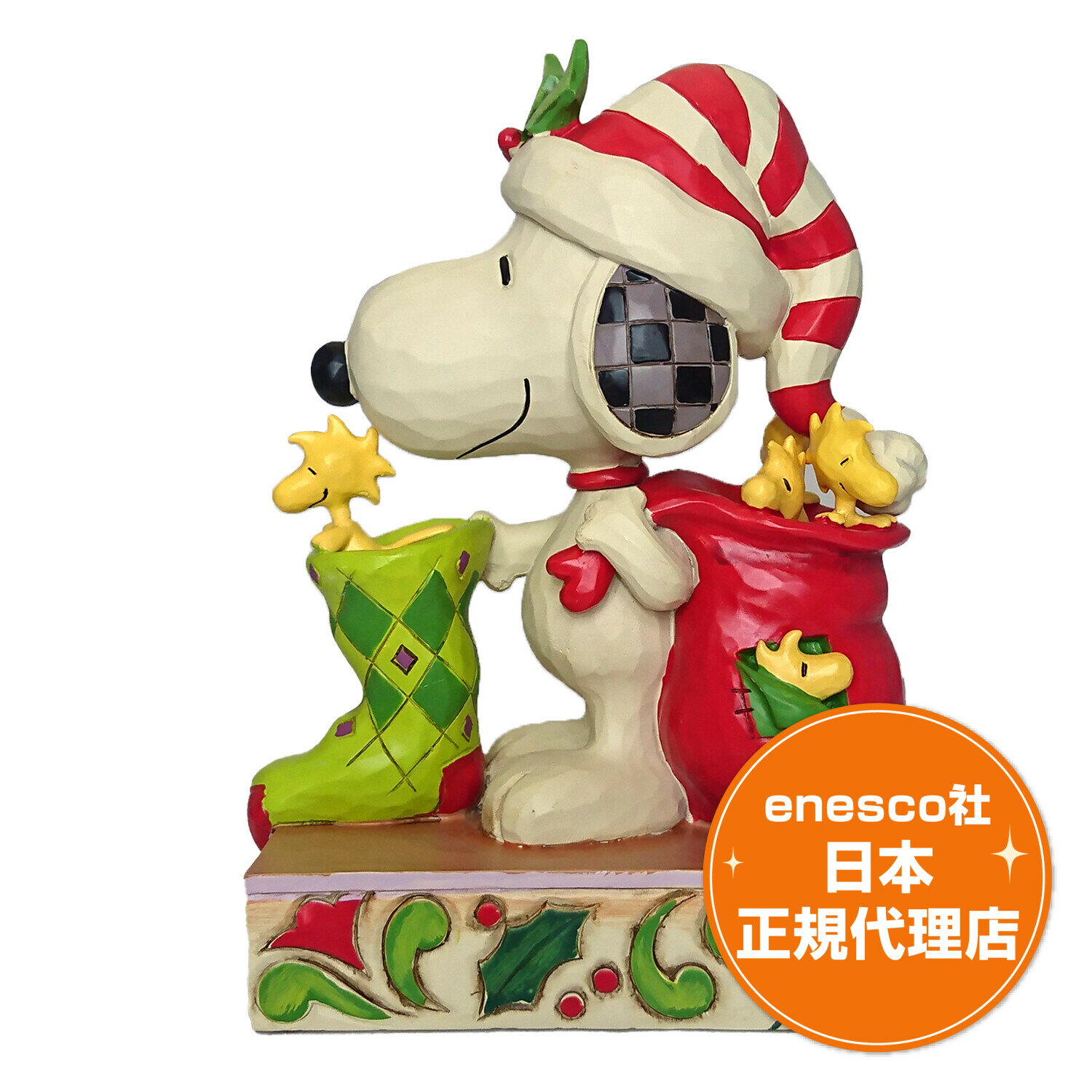 스누피 피겨 우드스톡 16.5cm 땅콩 체육관 쇼어 Snoopy with Stocking and Woodstocks 에네스코 공인 대리점 peanuts 선물 인테리어 인형 인형 입상 수집가 아이템 귀여운 크리스마스 선물 겨울 산타 산타 클로스