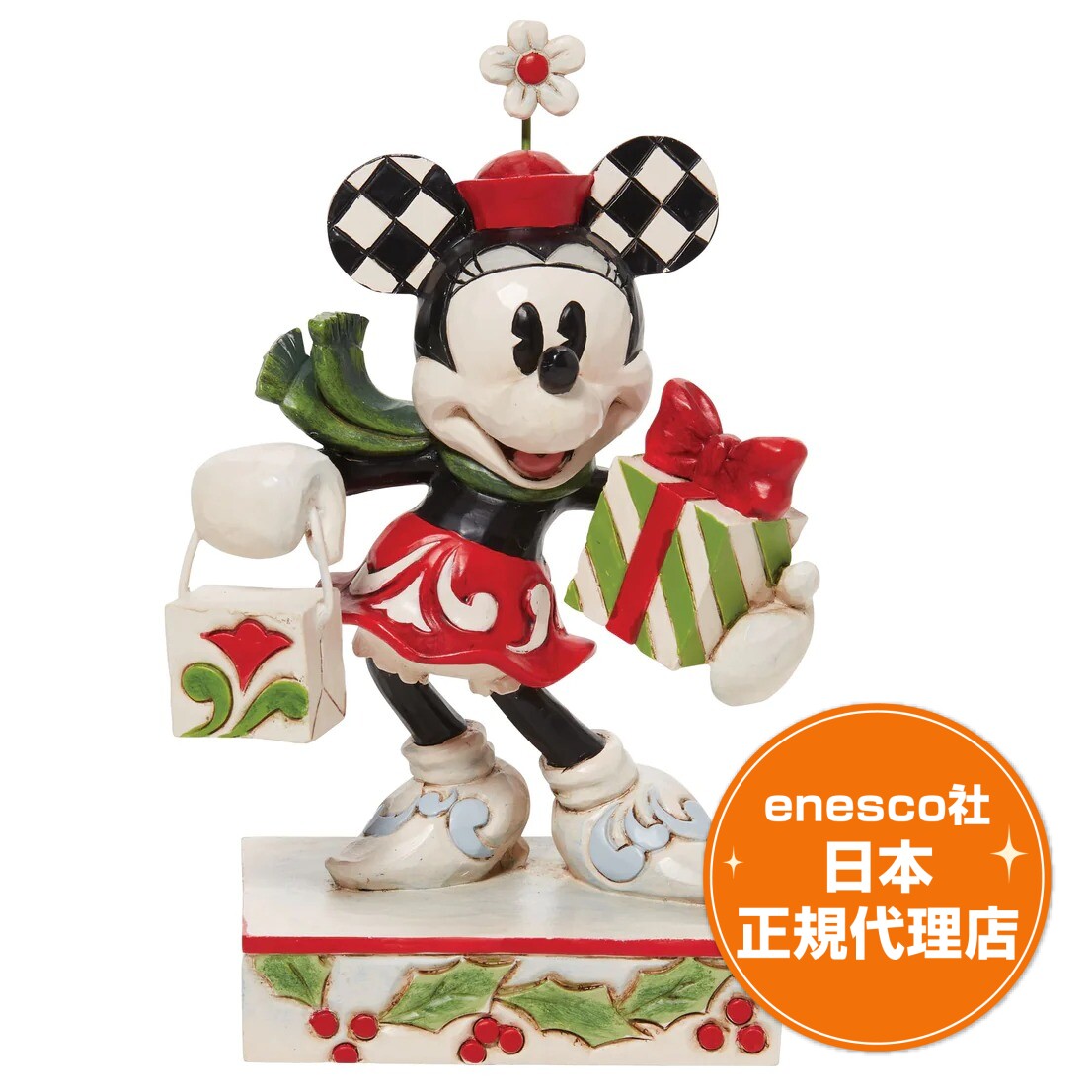 送料無料 ミニーマウス 12cm ディズニー フィギュア ジムショア Minnie Bag & Gift エネスコ 正規代理店