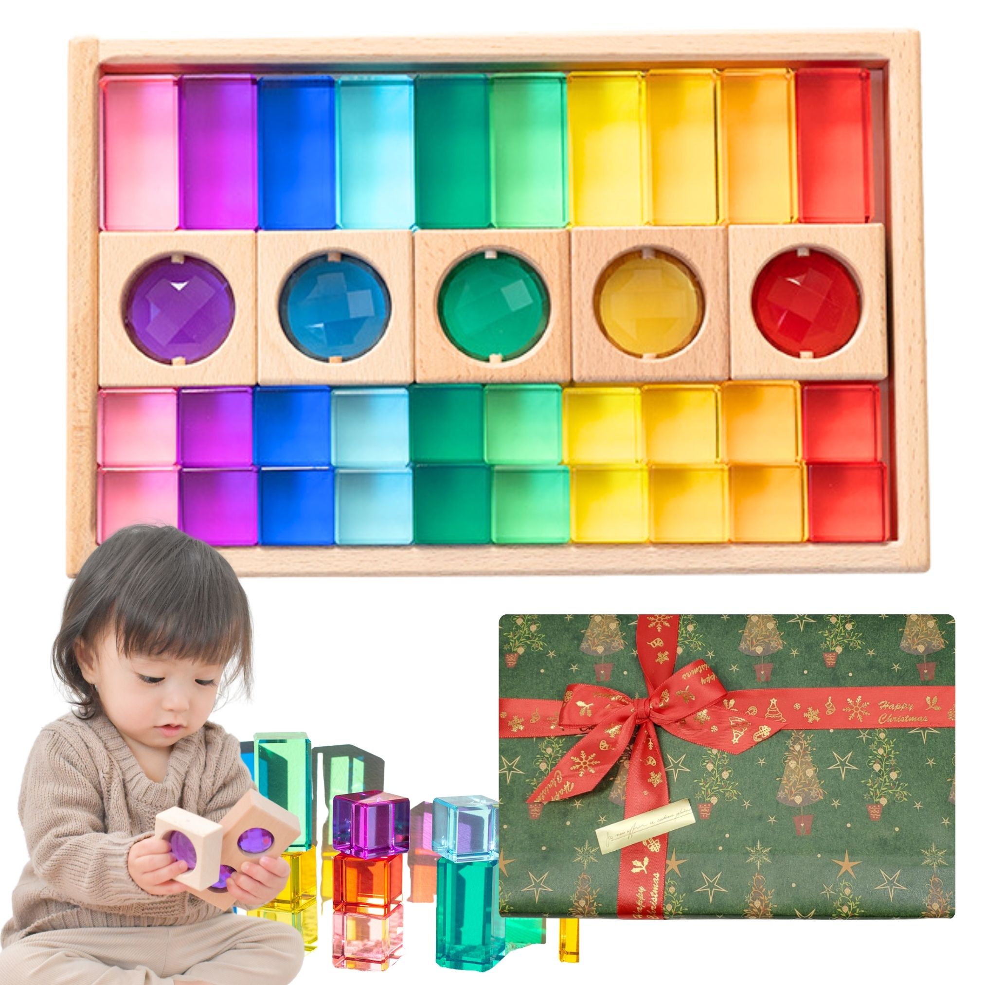 ジュエル積み木 ★親子で夢中！宝石のような積木★ラッピング済み アクリルキューブ 積み木 知育玩具 色彩教育 クリア クリスマスプレゼント