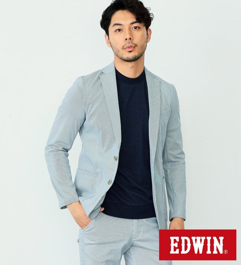 デニスラAIR テーラードジャケット 軽量ビジカジ EDWIN エドウィン ストレッチ ニットデニム ストレスフリー 通勤 仕事着 オフィスカジュアル ビジネスカジュアル ビジカジ テレワーク メンズ 軽アウター