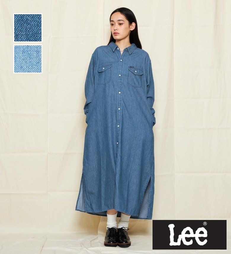 【Lee公式】ロングデニムワークシャツワンピース/ルーズシルエット DUNGAREES 【運動会コーデ】 リー