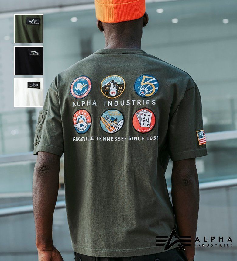 スクアドロンプリントパッチTシャツ 半袖 バックプリント ALPHA INDUSTRIES