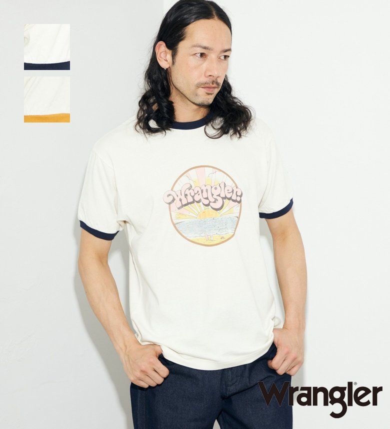 【ラングラー公式】【SALE★40%OFF】サンセットロゴプリント リンガーTシャツ Wrangler