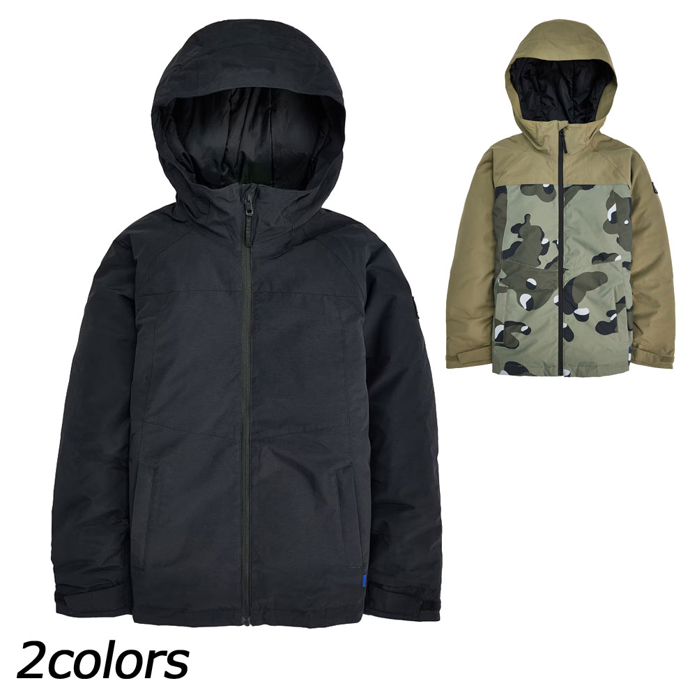 バートン　BURTON ロッジポール 2L ジャケット Boys' Lodgepole 2L Jacket 238251 必要な機能だけを備えて すっきりとしたシンプルさが魅力の ボーイズ Burton ロッジポール 2L ジャケット。 ライディングを考慮して設計。 優れた防水性と二層シェルで、学校でも山でも活躍します。 ゆとりのあるカッティングで、 天候に合わせてパーカーやフリースを重ねることができます。 ●荒天対応 重要なシームに縫い目にテープ加工を施した 2レイヤー DRYRIDE素材は、防水性や透湿性、 速乾性に優れています。 ●暖かさをレベルアップ 透湿性に優れたThermacoreECOインサレーションが、 かさばったり動きを妨げたりすることなく抜群の暖かさを発揮します。 また、リサイクル素材を95％使用しています。 ●様々な専用ポケット 行動食、音楽、現金。 山で快適に過ごすために 必要な全てのものを取り出しやすい場所に収納できます。 インサレーション入りのポケットが携帯電話を安全に守り、 バッテリーを長持ちさせます。 ●1サイズ大きくできるRoom-to-Grow 成長に合わせて裄丈を1.5インチ伸ばせる Room-to-Growシステムを採用。 ●環境への影響を軽減 bluesign(R)の認証を受けた素材は、安全な化学薬品のみを使用し、 製造工程における資源の保全、消費者や製造者の安全、 空気と排水の清潔さなどの最高基準をクリアしています。 ■Fit レギュラーフィット ■特性と機能 調節可能な袖口 摩擦を軽減するチンガード 人間工学に基づいて設計され、ジャケットとパンツをつなぐインターフェイスが付いた撥水ウエストゲーター ポケットからアクセスできる裾のドローコード Room-To-Grow(TM)システム リフトパス用Oリング YKK(R)ジップ Hood 伸縮素材のフードゲーターとクラウン調節機能が付いたヘルメット対応Contour(TM)フルタイムフード ■Pockets ベルクロクロージャーのメッシュパスポケット ヘッドホンケーブルポート付きサーモポケット マイクロフリースライナーのジップハンドウォーマーポケット ■Fabric DRYRIDE(TM) 2レイヤー プリントポリエステルウーブン素材、ナイロンのフード、ヨーク、袖 [True Black/Painted Planets、Forest Moss/Forest Moss Cookie Camo] DRYRIDE(TM) 2レイヤー ナイロンウーブン素材 [True Black/Tomato、Sulfur、True Black] DRYRIDE(TM) 2レイヤー ポリエステルヘザーウーブン素材 [Bog Heather] Lining タフタライナー（ナイロン） ■保証 ライフタイムワランティ対象 ■Sustainability PFCフリーの撥水加工 ■サイズ詳細： サイズ/XS/S/M/L/XL 年齢/6-7/8/10/12/14-16 身長（in）/46-50/50-54/54-58/58-62/62-66 体重（ポンド）/43-48/48-68/65-87/85-100/90-115 体重（kg）/20-22/22-31/29-39/39-45/41-52 腕の長さ（インチ）/22-23/24/24.5-25/26.5/27.5-29 胸囲（インチ）/23.5-24.5/24.5-26.5/26.5-28.5/28.5-31.5/31.5-34.5 ウエスト（インチ）/21.5-22.5/22.5-24.5/24.5-26.5/26.5-28.5/28.5-30.5 ヒップ（インチ）/23.5-25/25-28/28-30.5/30.5-33/33-35.5 股下（インチ）/20-23/24-24.5/25.5-26/27.5/29-31 EU/116/122/128/140/152/164/166 JPN/120/130/140/150/160 ---ご注文の前に必ずお読みください--- ●在庫について 当店は店舗と同時販売(在庫を共有)の通販サイトです。 表示されている在庫はリアルタイムではございません。 ご注文後に在庫を店頭商品にて確保いたします。 その為、ご注文と入れ違いで店舗にて商品が完売となる場合がございます。 完売の場合はメールにてキャンセルのご連絡をさせて頂きます。(電話連絡はしておりません) 掲載在庫には店頭展示品(サンプル品)も含まれておりますので、展示品につき検品段階にて 瑕疵が発見された場合は店頭にて完売と同様にキャンセルのご連絡をさせて頂きます。 また、複数の商品をご注文いただき、一部の商品がご用意できない場合も 別途メールにてご連絡させていただきますのでご確認をお願い致します。 ご返信の期限がございますので、期限を超過致しますと ご連絡させて頂いた内容にて出荷をさせていただきます。 他の商品へのご変更はお受けできません。 ※イベント期間中でも同様に在庫を確保いたしますので、 イベント期間後に欠品が発生する場合がございます。 その場合に差額をポイント、値引などでの補填するご対応は致しておりません。 ●日時指定について 日時指定は確約されておりません。 出荷店舗、配送場所により配送指定のご希望に添えない場合がございます。 ●販売数量限定商品について 販売数量限定商品に関しましては複数のご注文などで制限数を超えた場合は ご注文をキャンセルさせていただく場合がございます。 なお、ご注文者様別名義でも発送先が同一の場合、 またはご注文者様は同じで別の発送場所に関しましても同様に ご注文をキャンセルさせていただく場合がございます。 ※柄デザインの生地の製品は、取り都合によりプリントの出方が1点1点異なります。 ※店頭商品の発送となる為、ご注文商品の化粧箱や梱包用の袋などが ご注文のメーカー、品番と異なる場合がございます。 ※当社の指定する衛生商品、食品等の返品・交換のできない商品がございます。 ※製品の外観・仕様はメーカーにより予告なく変更される場合があります。 ※在庫のお問い合わせは店舗同時販売の為、お答えしておりません。 また、サイズに関してもメーカー開示のない商品についての お問い合わせはお答えしておりません。 ※携帯電話からの場合、サイズチャートなどすべての内容が表示できない場合がございます。 パソコンにてご確認をお願いいたします。 ※ご注文前には必ず「よくあるご質問(FAQ)」と上記を必ずお読みください。 ご注文頂いた商品に関しましては上記、すべてをご了承されたものとみなされます。 スノーボードウェア キッズ ボーイズ