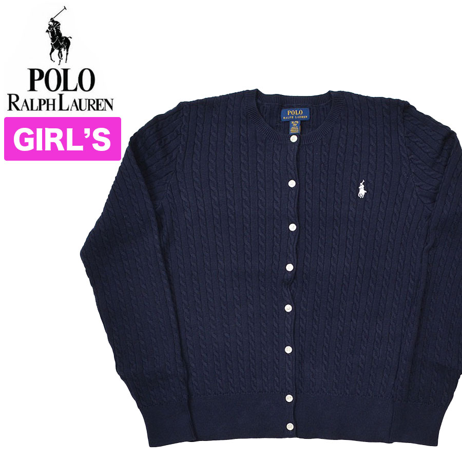 【キッズ】【ガールズ】ポロ ラルフローレン カーディガン レディース Polo Ralph Lauren ケーブルニット コットン 543047 セーター ガールズ ワンポイントポニー