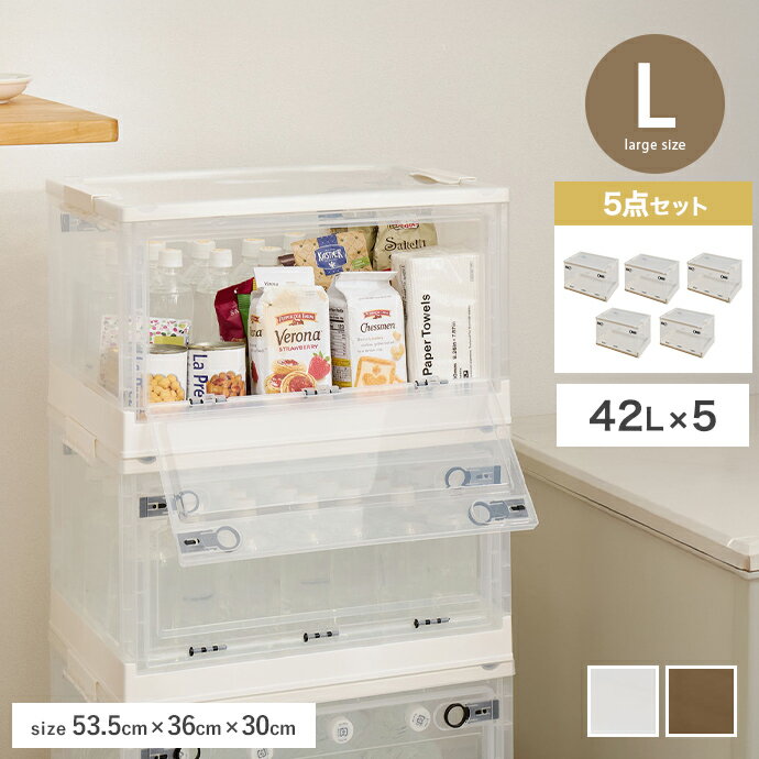 Rakuten - カラーボックス 収納 収納ケース 収納ボックス 衣類収納 衣装ケース コンテナ 5個セット 折りたたみ 3面開き 前開き 42L ふた付き キャスター付き 積み重ね スタッキング 押し入れ収納 ベッド下収納 大容量 一人暮らし 衣類 おもちゃ クローゼット