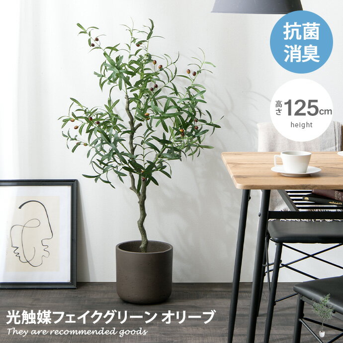 【クーポンで14%OFF！ 7/1 0:00~23:59まで！】オリーブ 観葉植物 人工観葉植物 フェイクグリーン 空気清浄 光触媒 消臭 抗菌 防汚 ホルムアルデヒド分解 高さ125cm 人工 造花 観葉 植物 植木 鉢植え 観賞用 グリーン インテリアグリーン シンボルツリーのサムネイル