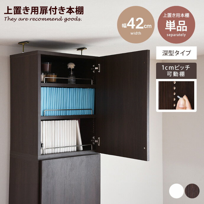 Rakuten - ブックシェルフ 本棚 飾り マガジンラック カラー 収納ボックス 食器 書棚 パーテーション 仕切り 単品 扉付き 上置き用 メモリア 1cmピッチ 可動棚 つっぱり 深型 幅42