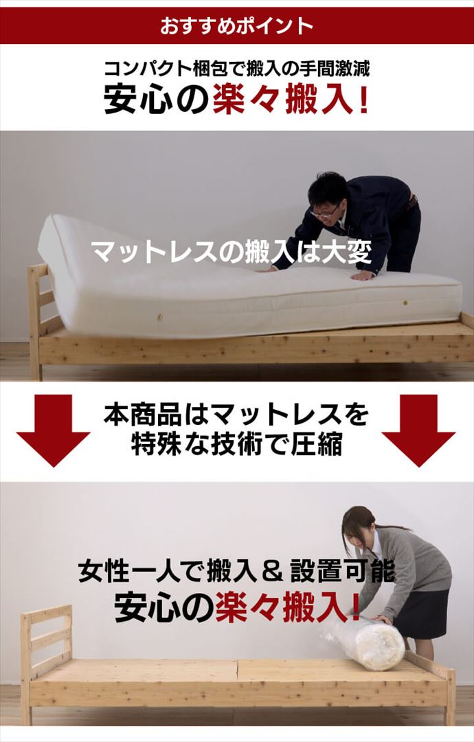 【クーポンで14%OFF! 9/21 0:00~23:59まで★】寝具 マットレス ショート ベッドマット 小さめ セミシングル 耐久性 安心 圧縮 厚め 幅80 ポリエステル ウレタン ポケットコイル フレームなし コンパクト [2]