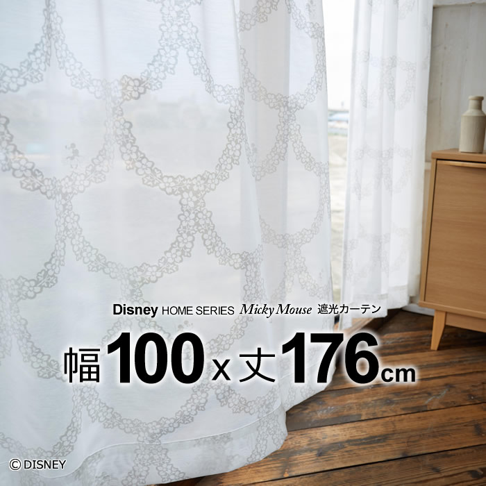 Rakuten - 【ポイント5倍】日本製 ディズニー カーテンミッキー/フラワーリース（MICKEY/Flower wreath）幅100×丈176cmウォッシャブルメーカー直送返品交換・代引不可商品Disney 大人 透明 レース シアー※1枚入り