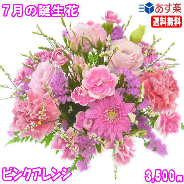 7月の誕生花★ピンクアレンジ花言葉付き3,500円【送料無料