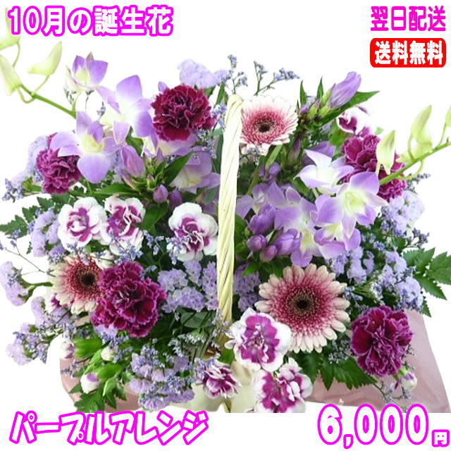 10月の誕生花★パープルアレンジ6,000円【送料無料】【ガーベラ】花言葉カード付き【写真付きメッセ ...