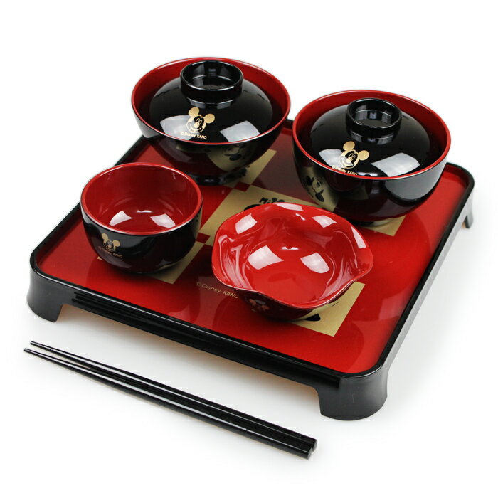 お食い初め 食器セット ミッキーマウス WA 女の子用(山中漆器)(国産 子供用 お祝 ベビー ディズニー 和風) 子供食器セット 離乳食