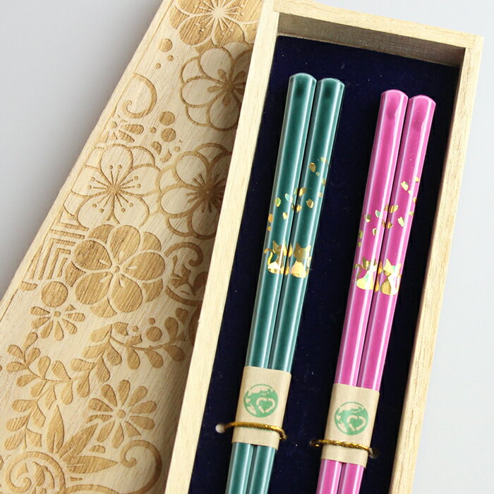 乐天商城 - 食洗機対応 若狭塗 夫婦箸 EFキャット デザイン桐箱入り 日本製 若狭箸 お祝い 結婚祝い 記念日 母の日 父の日 敬老の日 男性 女性 大人 ペア カップル 送料無料 ねこ