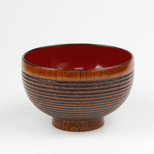 【売り切れ御免・訳ありセール】木製 汁椀 布袋型 千筋 スリ内朱 うるし塗り han