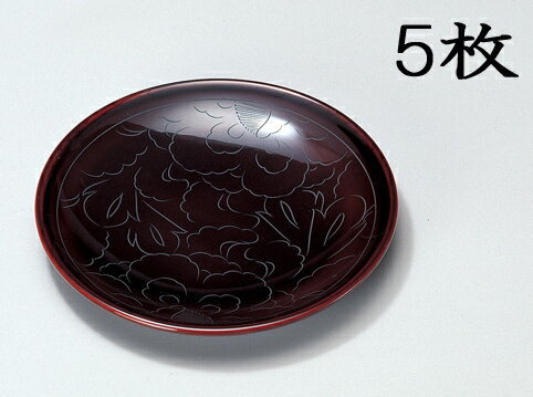 乐天商城 - 越前漆器 銘々皿 牡丹彫 溜 5枚 塗り皿 盛り皿 うるし 漆塗 おもてなし 高級 ギフト お祝い 御祝 松屋漆器 12-06206