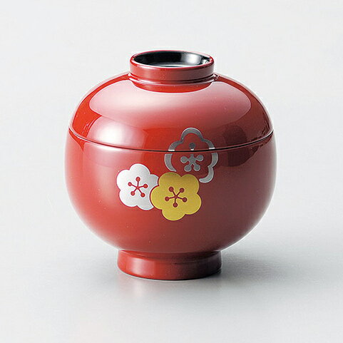 Japanese Soup Bowls - 越前漆器 小吸物椀 朱 梅ちらし 1客 日本製 国産 汁椀 高級 御祝 ギフト プレゼント 漆塗 松屋漆器 11-00901
