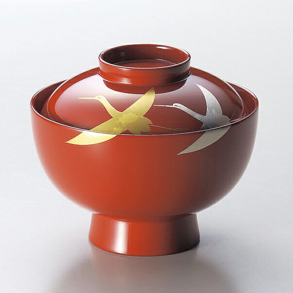 雑煮椀 お雑煮 お椀 蓋付き お椀【総朱 箔鶴蒔絵 1客 漆塗 うるし塗】 漆 食器 越前漆器 お正月 おせち料理 和食器 食器 蓋付き 汁椀 味噌汁 おわん ...
