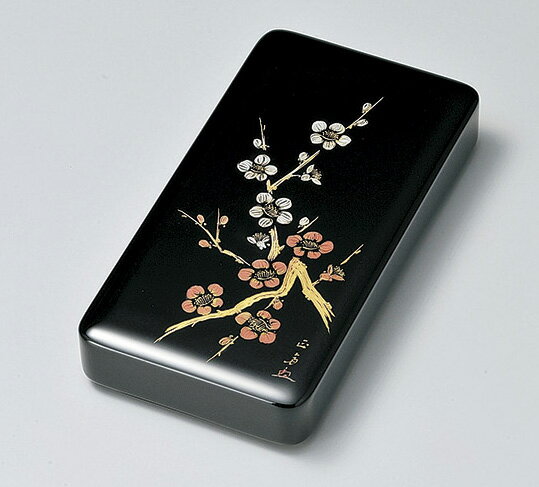 越前漆器 沈金紅白梅 硯箱 黒 12-13106 書類入れ 書類整理箱 松屋漆器