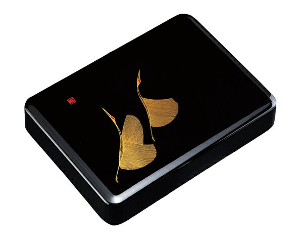 紀州漆器 加伏文庫 黒 11.0 吉祥鶴(書類入れ 書類整理箱)25524