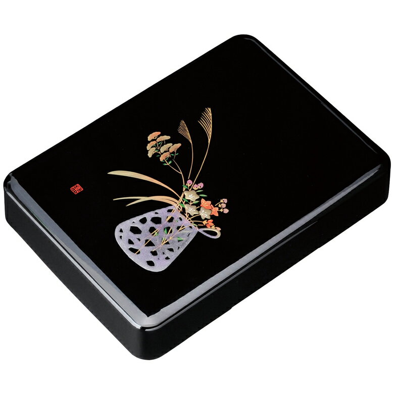 紀州漆器 11.0加伏文庫 黒 盛絵花かご(書類入れ 書類整理箱)25521