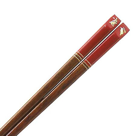 若狭塗り 箸 貝細工 彩うさぎ 先角 赤 20.5cm （若狭箸 お箸 木製） 001-734 （0）