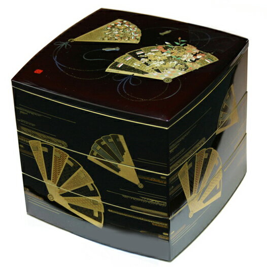 山中漆器 6.5寸 胴張三段重 溜塗 天上の舞 001-1554 (漆器 日本製 国産 運動会 迎春(お正月) お花見 行楽 弁当箱) 【送料無料】