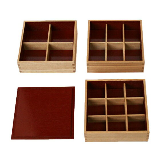 重箱 3段 木製 おしゃれ 松屋漆器店 6寸 白木/内朱 仕切り付3種類 三段白（越前漆器）（日本製 国産 モダン お重箱 運動会 迎春（お正月・おせち料理） お花見 行楽 お弁当箱 祝重箱 （松屋漆器） 【送料無料】