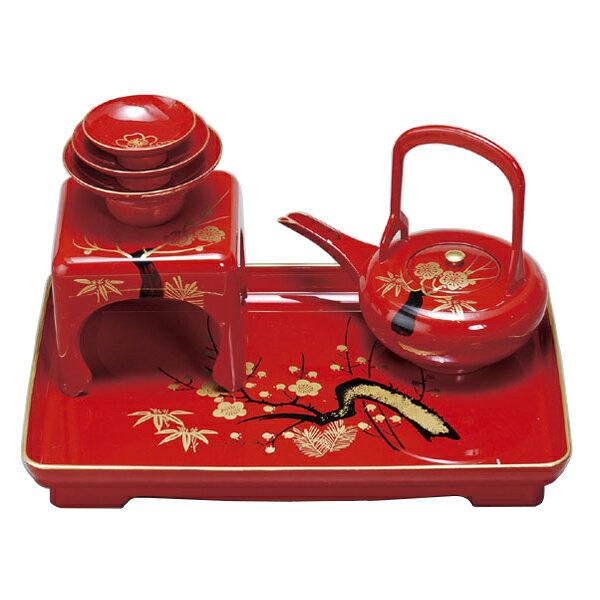 屠蘇器 四ツ揃 枠足 洗朱 松竹梅【送料無料】001-855（お正月 迎春 屠蘇器 セット）