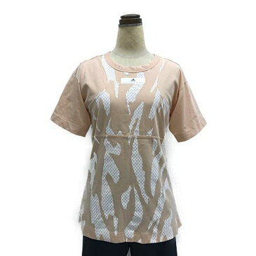 【中古】adidas by Stella McCartney/アディダスバイステラマッカートニー 半袖Tシャツ ヨガウェアー サイドスリット ロゴプリント プリント柄 XSサイズ サーモンピンク