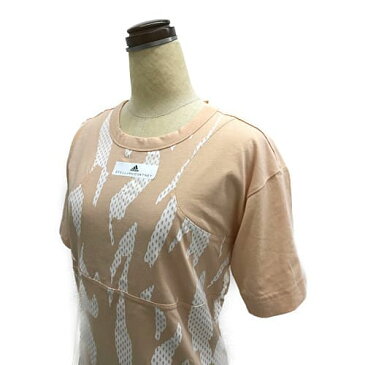 【中古】adidas by Stella McCartney/アディダスバイステラマッカートニー 半袖Tシャツ ヨガウェアー サイドスリット ロゴプリント プリント柄 XSサイズ サーモンピンク