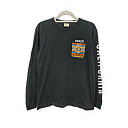 【中古】【メンズ】roial ロイアル 胸ポケット付きロングTシャツ ブラック オルテガ柄ポケット 袖プリント柄 Mサイズ 袖口リブ仕様 コ..