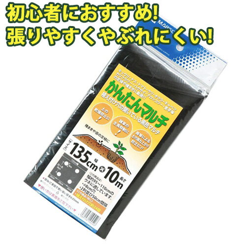 初心者におすすめ かんたんマルチ 幅135cm×長さ10m 2列穴あき 黒 0.03mm厚 農業 家庭菜園 農作業 畑 園芸 野菜 栽培 植え付け 雑草防止 マルチング マルチシート 防草 ガーデニング 植物 金TD