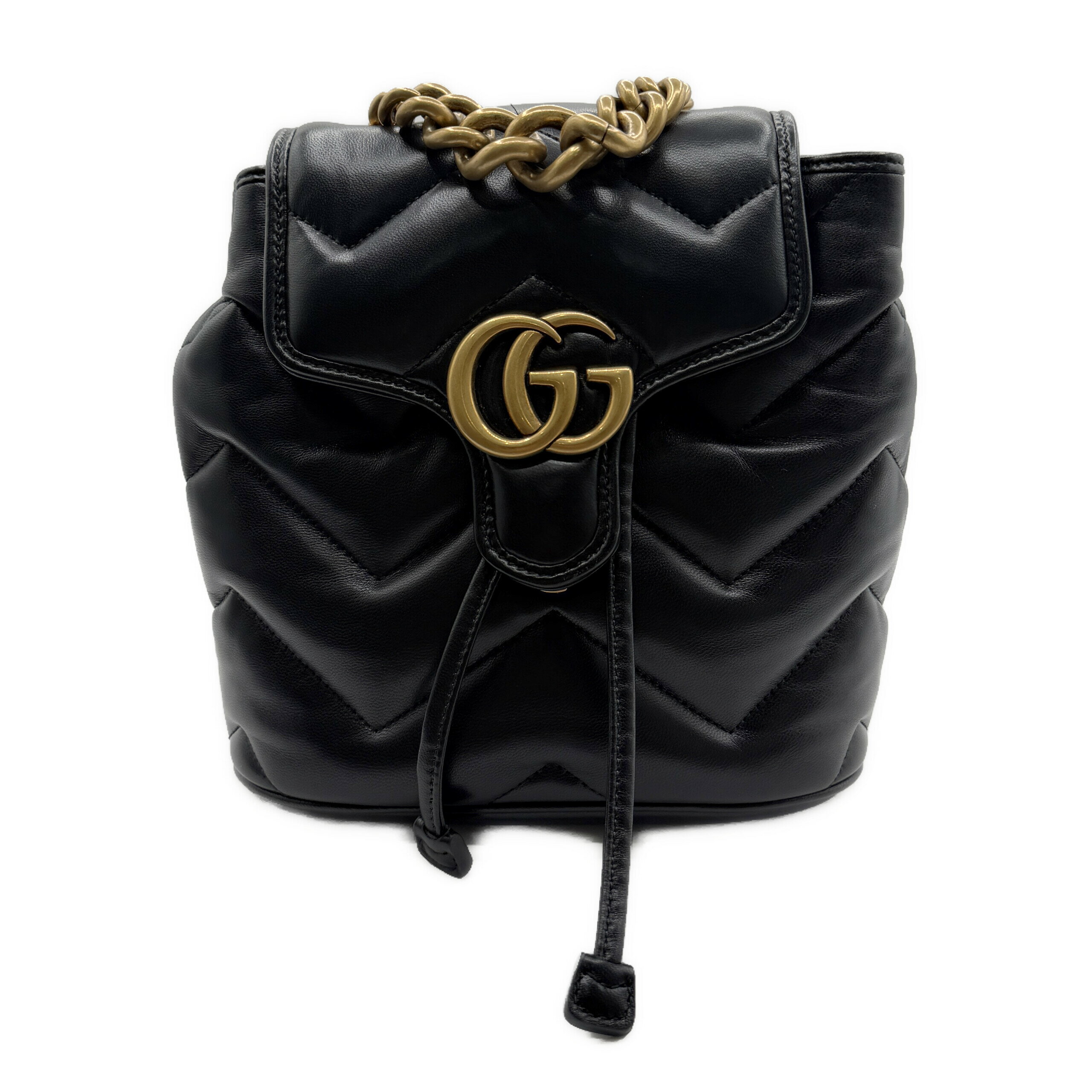 グッチ GGマーモント リュック・デイパック バックパック ミニ 黒 レザー ゴールド金具 新品同様 777253 GUCCI レディース バッグ