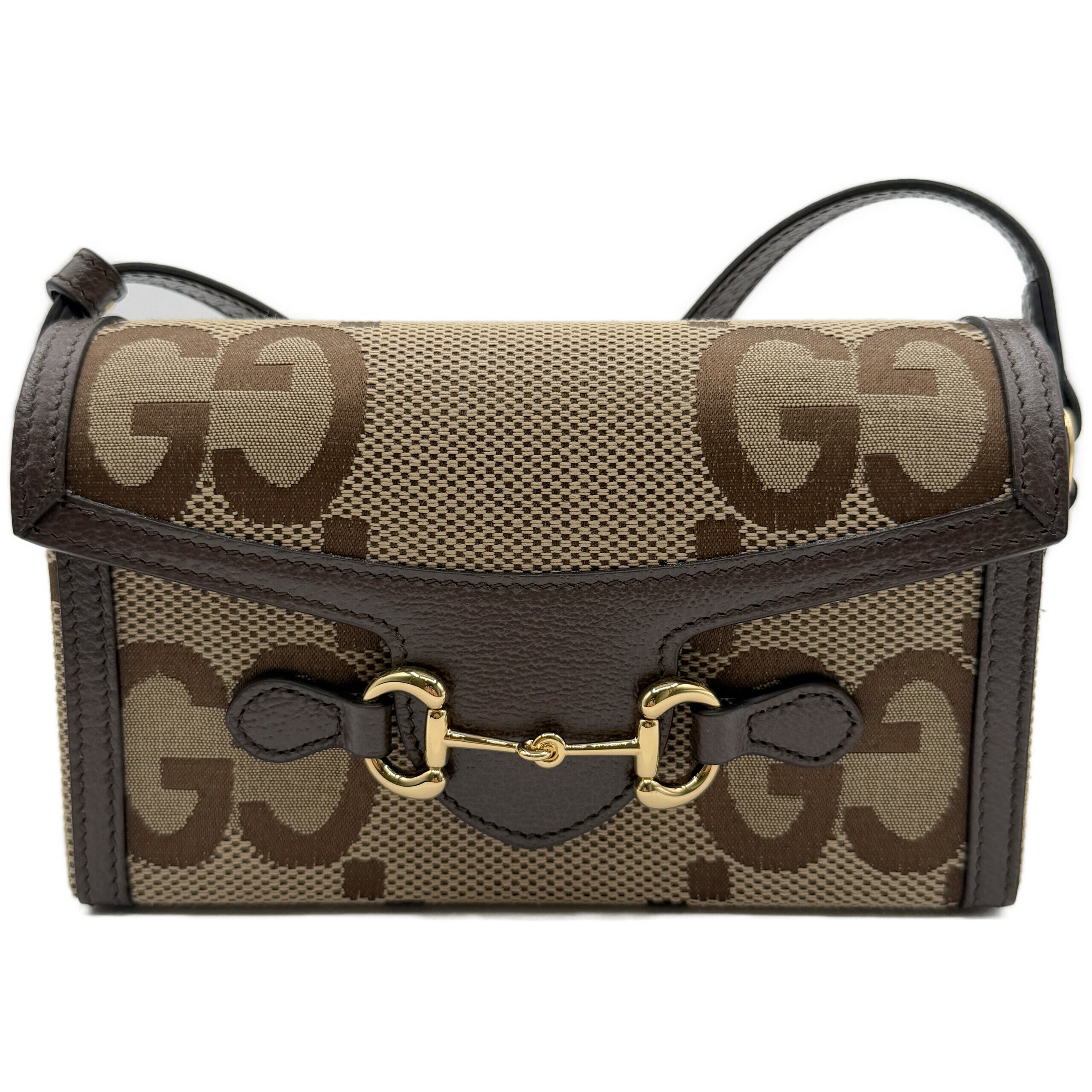 グッチ ジャンボGG ホースビット1955 ショルダーバッグ ブラウン キャンバス/レザー ゴールド金具 未使用 699296 GUCCI レディース バッグ