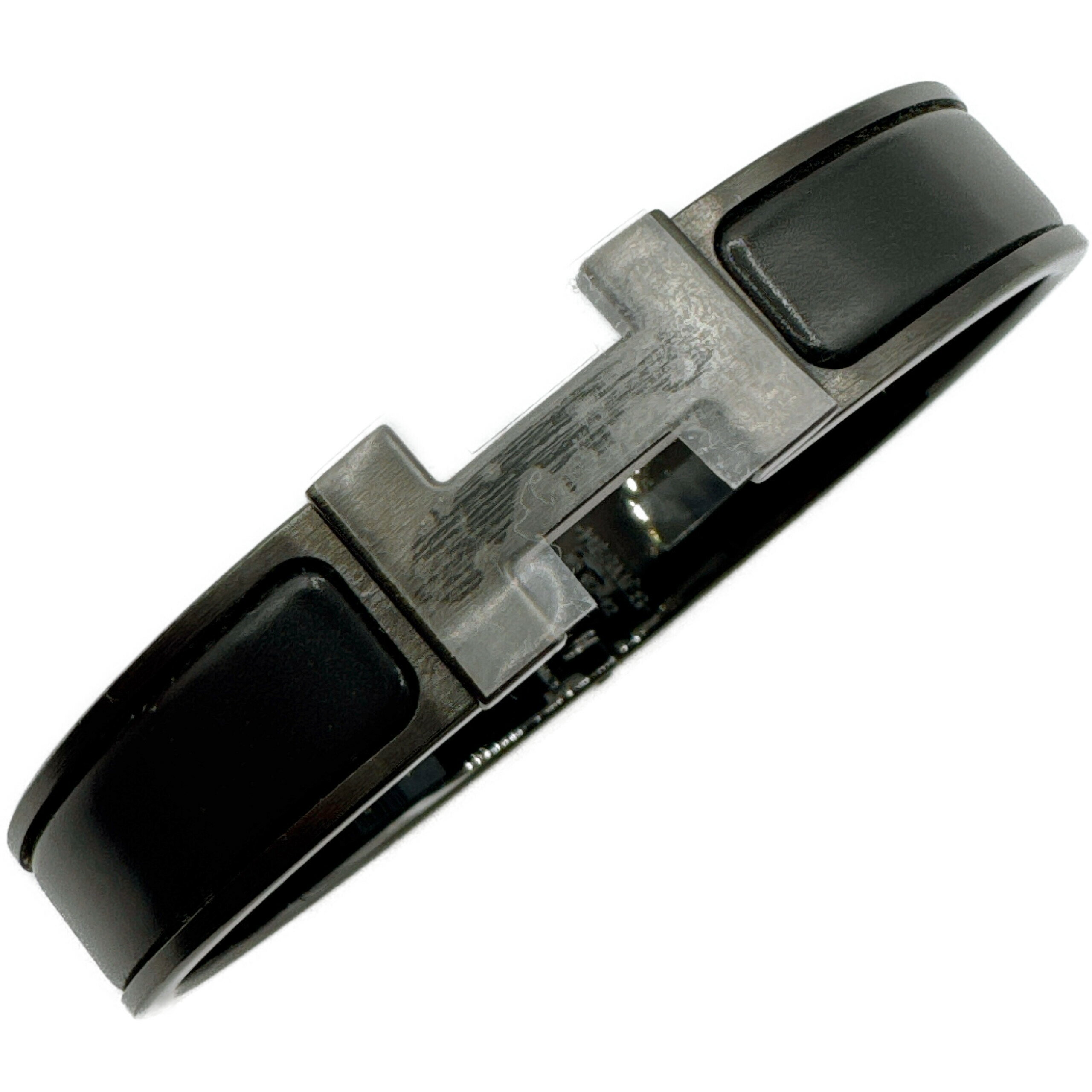 エルメス クリックHH 黒 マット メタル エナメル ブラック金具 ソーブラック 新品同様 HERMES メンズ バングル アクセサリー