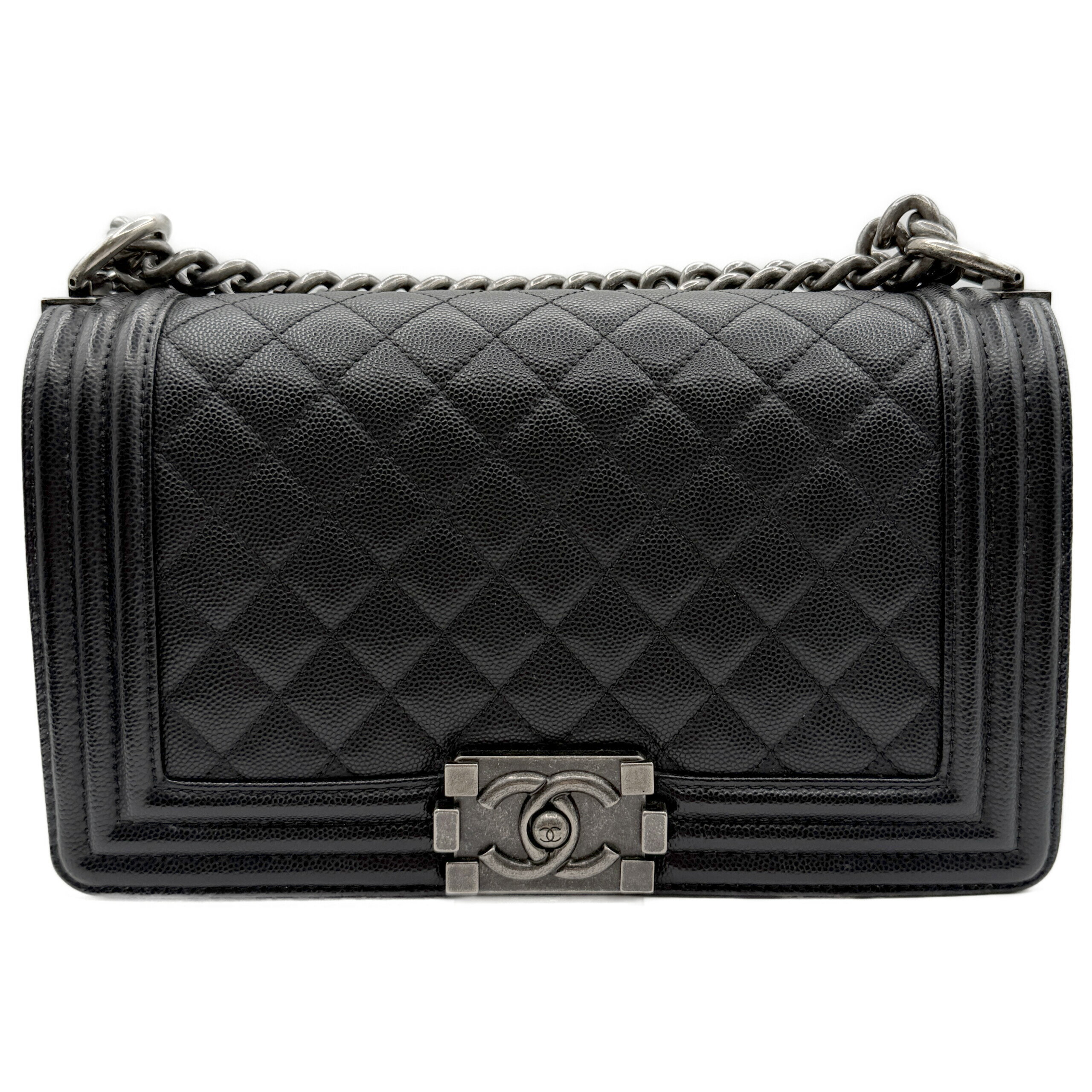 シャネル ボーイシャネル25 チェーンショルダー 黒 キャビア シルバー金具 26番 中古A A67086 CHANEL レディース バッグ ショルダーバッグ 2WAYショルダー ブラック
