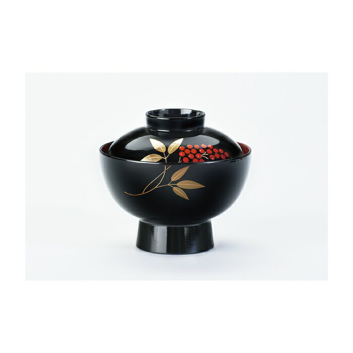 [21-67-4] 黒内朱 雑煮椀 梨地南天 *