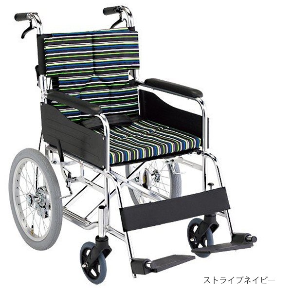 スタンダードモジュール車いす（介助式・背折れ）座面幅40cm／ストライプネイビー（マキテック）SMK30-4043SN