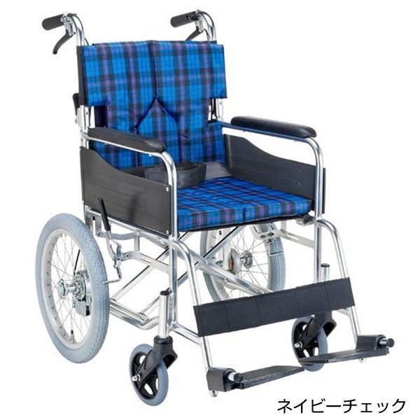 スタンダードモジュール車いす（介助式・背折れ）座面幅42cm／ネイビーチェック（マキテック）SMK30-4243NC