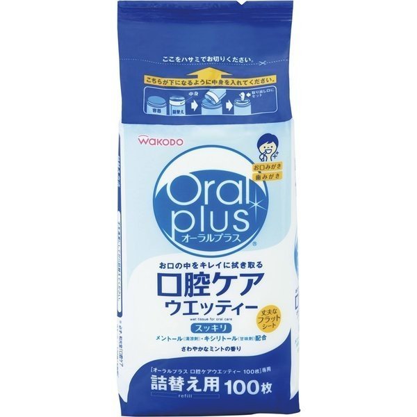 オーラルプラス 口腔ケアウエッティー スッキリ／詰替用100枚入り（アサヒグループ食品）