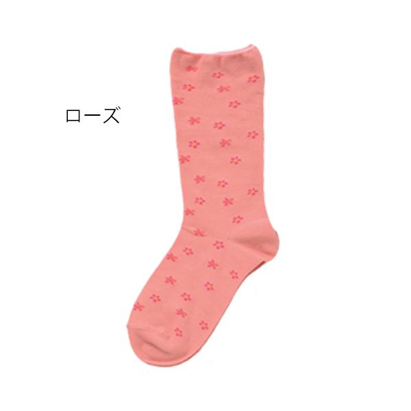 （3足組）柄しめつけません綿混ソックス（すべり止めなし）婦人・春夏用 22-25cm／ ローズ（神戸生絲）No.3952