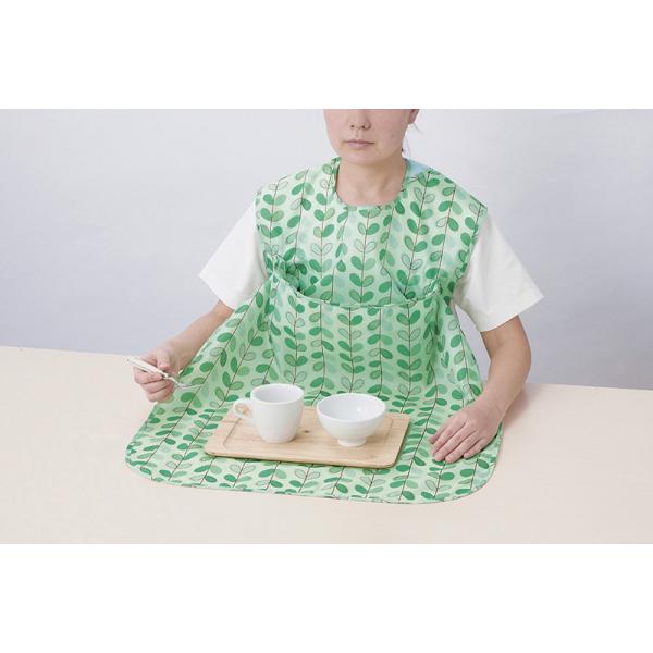 （3枚セット）ウィズエール 食事用エプロン ポケットタイプ／リーフグリーン（川本産業）039-120100-00
