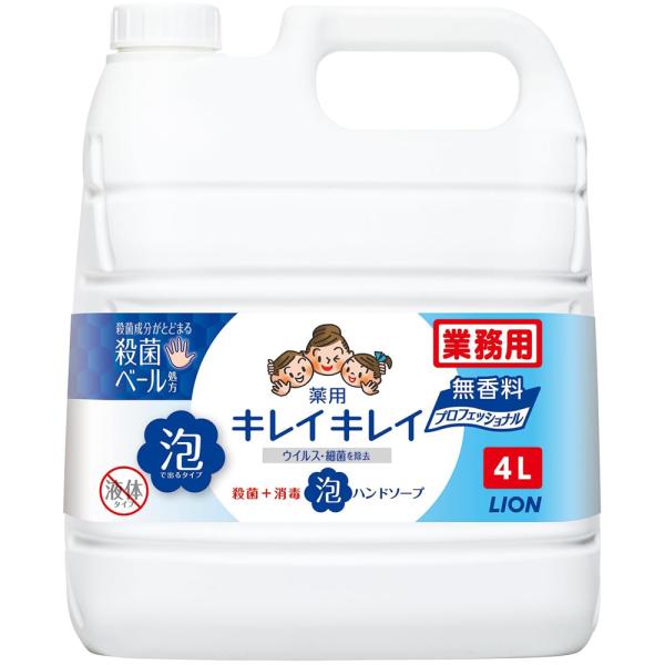 (ケース販売)キレイキレイ薬用泡ハンドソープ プロ無香料 4L×3本(ライオンハイジーン)