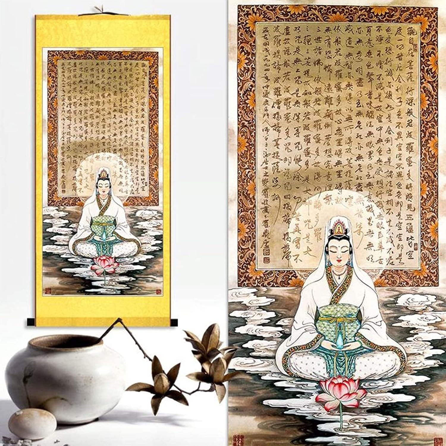 Rakuten - 観世音菩薩 掛け軸 絵画 スクロール絵画 壁装飾り 観音絵画壁掛け 仏堂 禅 厄除け 開運 守護 繁盛 仏像絵画 お守り 絵画スクロール 風水装飾
