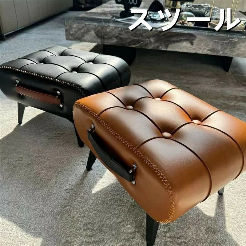 フットスツール オットマン 足置き台 ソファフットレスト ハンドル付き 脚置き PUレザー コンパクト 低い椅子 スツール ベッドルーム 玄関 リビングルーム用フットレスト 化粧椅子イス 足置き 踏み台 玄関スツール 化粧スツール