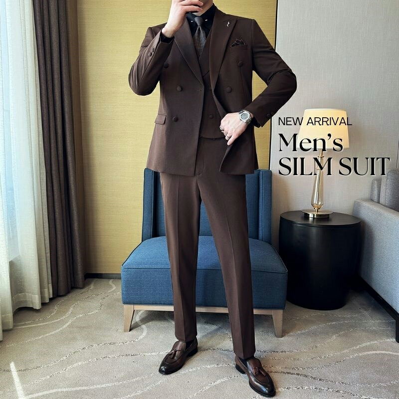 Formal - 3ピーススーツ タキシード 紳士服 メンズスーツ ダブルスーツ スリムスーツ 男性 パンツスーツ おしゃれスーツ 結婚式 前撮り スリーピース スーツ 発表会 メンズスーツ ビジネススーツ フォーマル 通勤 オフィス 二次会 同窓会 お呼ばれ 大きいサイズ 黒 ブラウン 緑 グレー