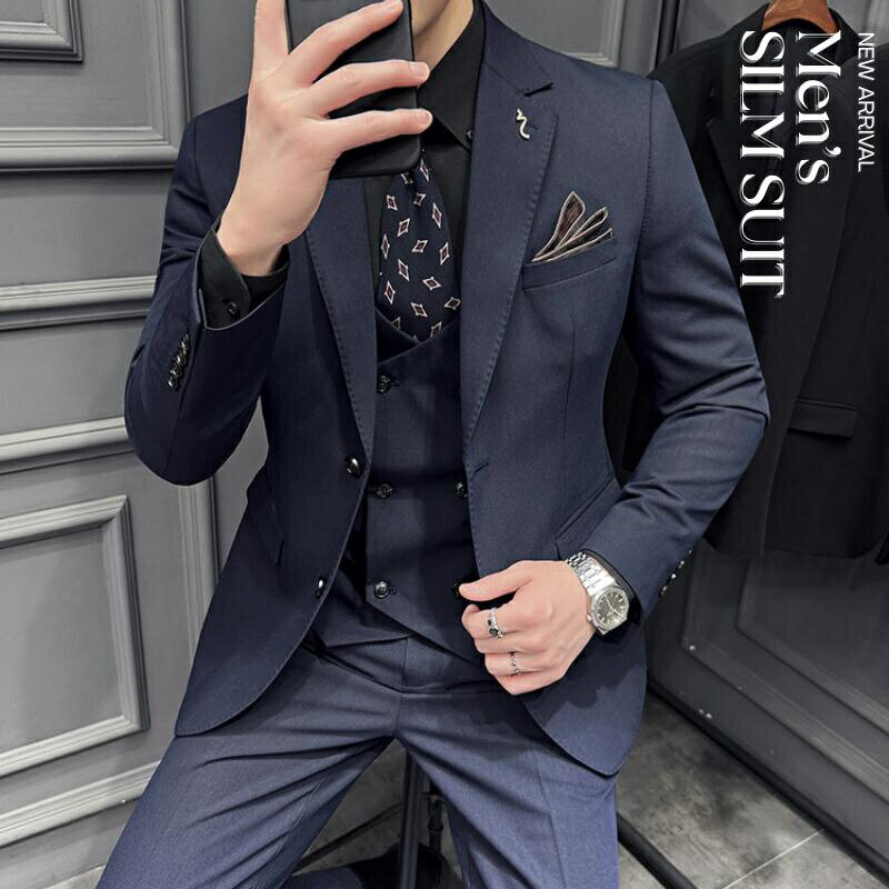 Rakuten - スリーピース 男性 スーツ 発表会 スリムスーツ メンズスーツ 紳士服 タキシード おしゃれスーツ パンツスーツ 入学式 卒業式 フォーマルスーツ 結婚式 前撮り 二次会 リクルートスーツ 通勤就活面接 ビジネス オフィス カジュアル 大きいサイズ 黒 紺 ブラウン 3点セット